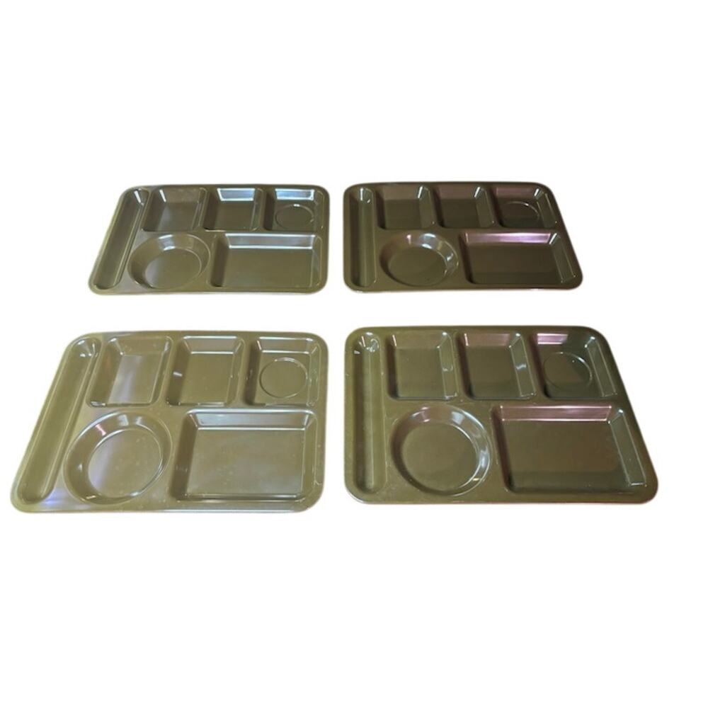 Lot of 4 Vintage Melamine Cafeteria Trays Olive Drab Military Style Food Trays \